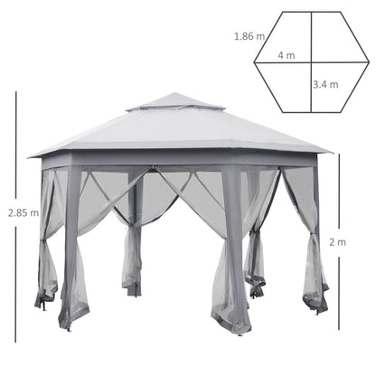 Luxurious 4x4m Hexagon Gazebo with Mesh Netting - Easy Setup & Sturdy Design