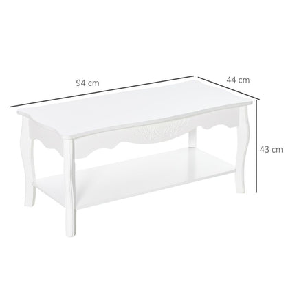 Modern White Coffee Table with Curved Legs & Storage Shelf - 94x44x42 cm