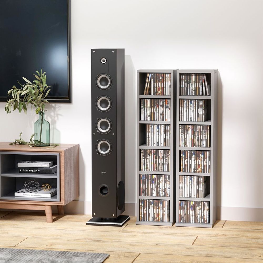 Dual Adjustable CD Media Tower Rack - Stylish Grey Storage Solution