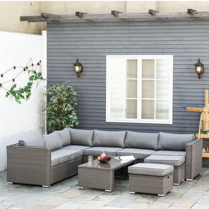 Luxurious 6-Piece Grey PE Rattan Wicker Corner Sofa Set with Cushions