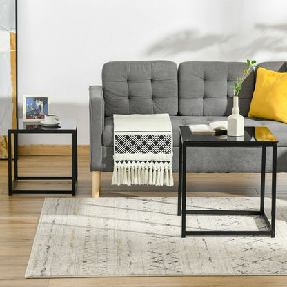 Elegant Nesting Side Tables Set with Tempered Glass Top - Modern Black Design