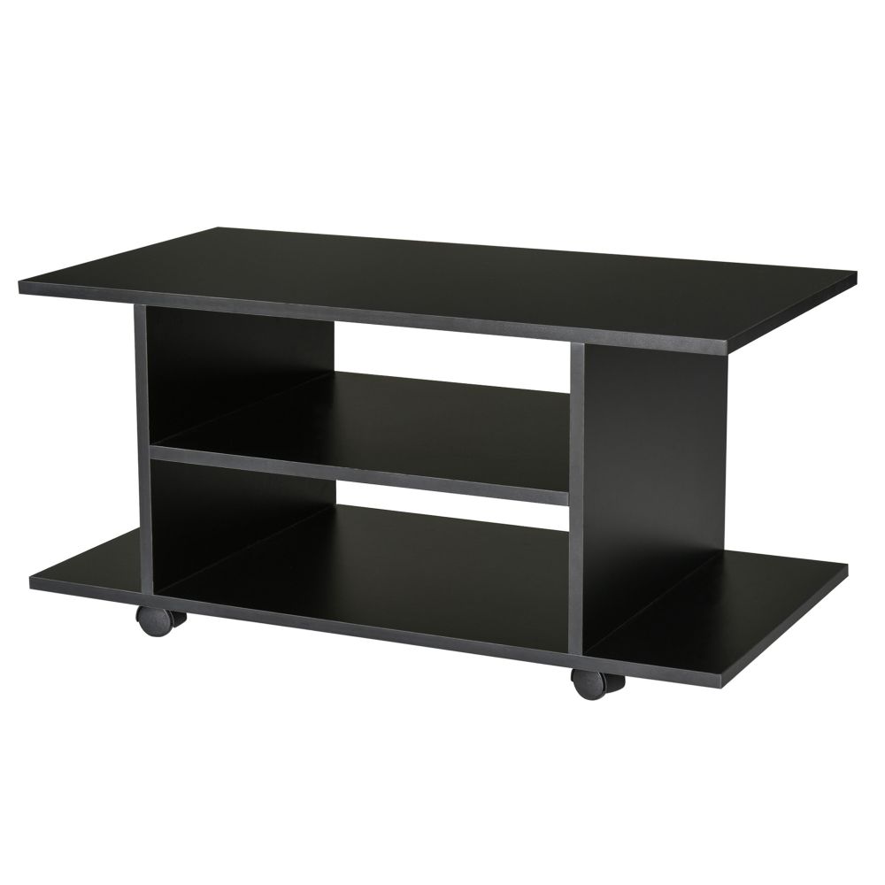 Versatile Mobile TV Stand & Bookshelf - Sleek Black with Easy Mobility