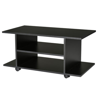 Versatile Mobile TV Stand & Bookshelf - Sleek Black with Easy Mobility