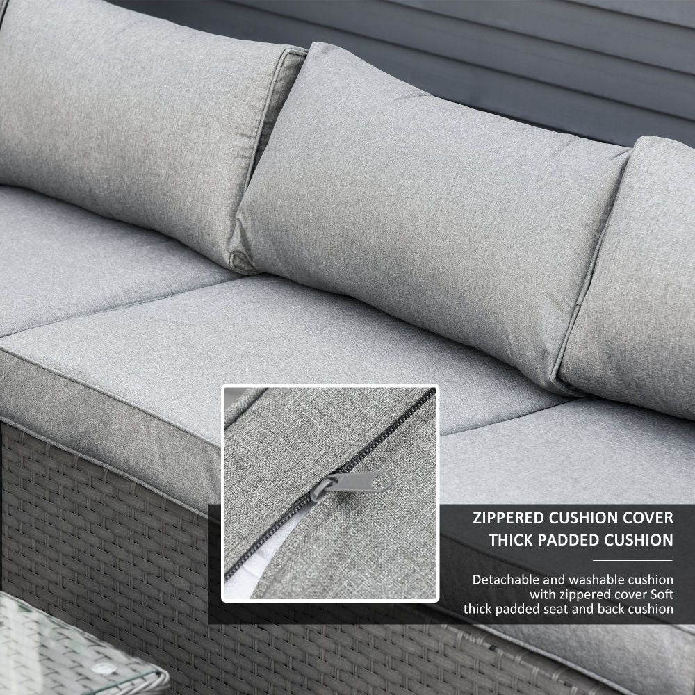 Luxurious 6-Piece Grey PE Rattan Wicker Corner Sofa Set with Cushions