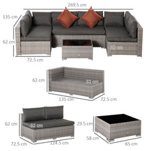 Load image into Gallery viewer, Modern 6-Seater Grey Rattan Patio Sofa Set with Tempered Glass Table
