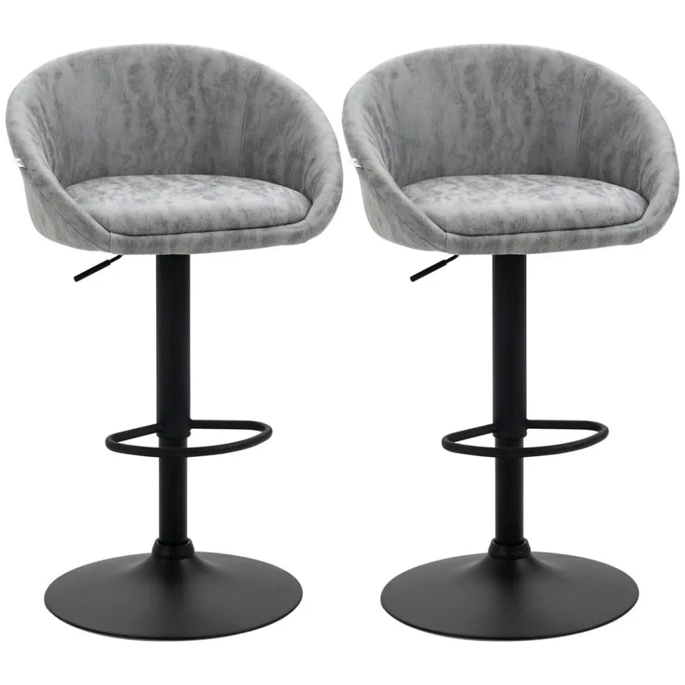 Modern Adjustable Swivel Bar Stools Set of 2 with Footrest - Light Grey