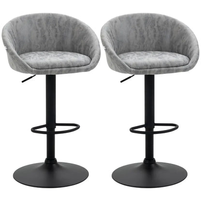 Modern Adjustable Swivel Bar Stools Set of 2 with Footrest - Light Grey