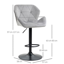 Load image into Gallery viewer, Set of 2 Elegant Velvet Bar Stools with Sturdy Metal Base - Grey Chic Design
