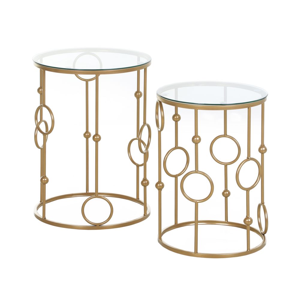 Elegant Gold Nesting Coffee Table Set with Glass Tops - Modern Chic Design