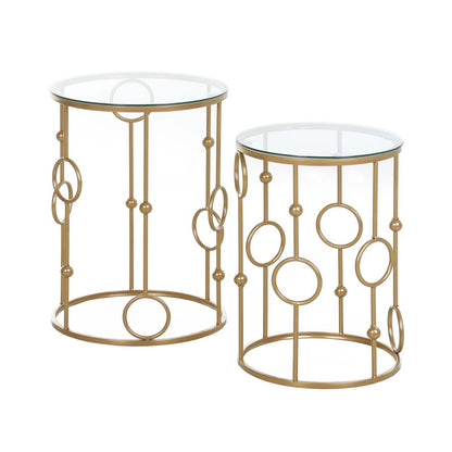 Elegant Gold Nesting Coffee Table Set with Glass Tops - Modern Chic Design