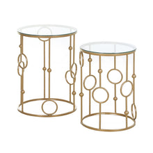Load image into Gallery viewer, Elegant Gold Nesting Coffee Table Set with Glass Tops - Modern Chic Design
