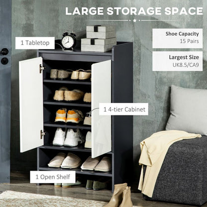 Glossy-Matte Modern Shoe Cupboard with Adjustable Shelves & Open Display Space