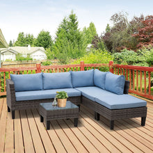 Load image into Gallery viewer, Chic 4-Piece Blue Rattan Outdoor Furniture Set for Stylish Garden Lounging
