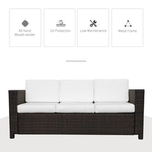 Load image into Gallery viewer, Durable 3-Seater Rattan Sofa with Cushions - Stylish Outdoor Wicker Furniture
