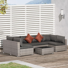 Load image into Gallery viewer, Modern 6-Seater Grey Rattan Patio Sofa Set with Tempered Glass Table
