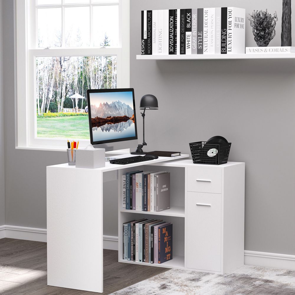 Modern L-Shaped Computer Desk with 360° Rotating Function – Stylish & Space-Saving