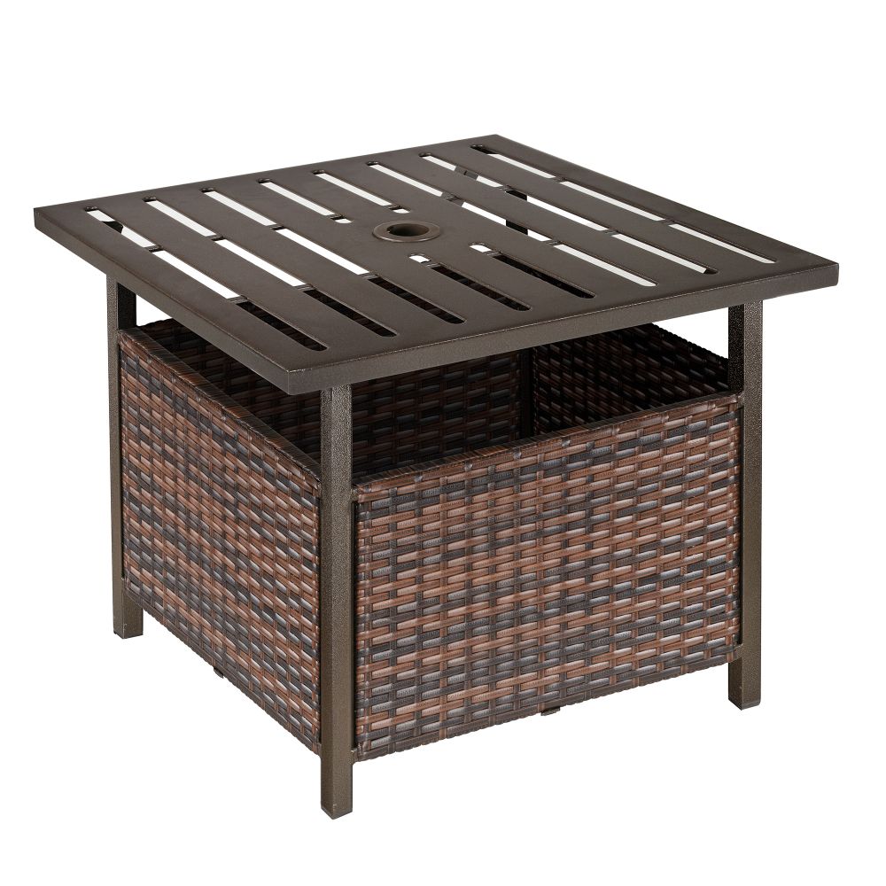 Outsunny Rattan Outdoor Coffee Table with Umbrella Hole & Storage Box