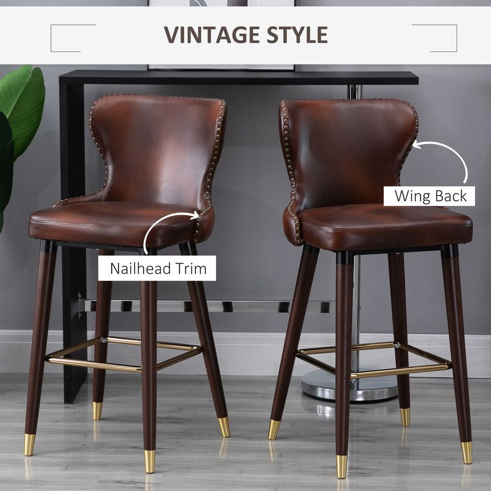 Elegant Retro Brown Bar Stool Set – PU Leather Luxury Comfort for Your Home