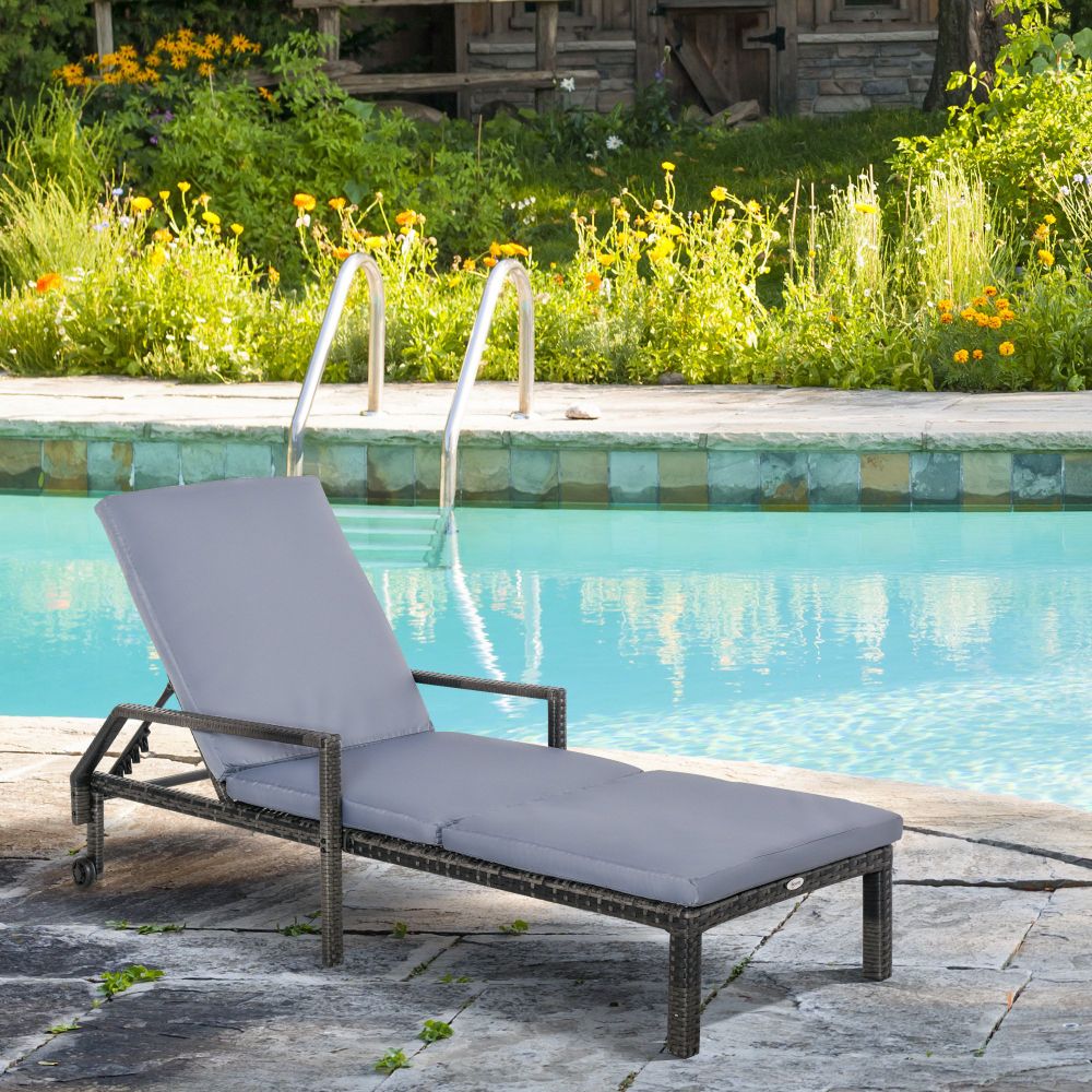 Luxury Mixed Grey Rattan Sun Lounger - Adjustable, Mobile & Stylish Comfort