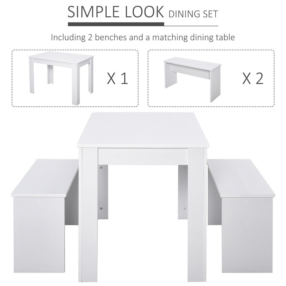Modern White 3-Piece Particle Board Dining Set with Space-Saving Benches