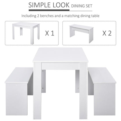 Modern White 3-Piece Particle Board Dining Set with Space-Saving Benches
