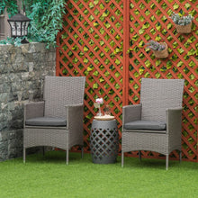 Load image into Gallery viewer, Stylish Grey Rattan 2-Seater Outdoor Dining Chairs with Cushions &amp; Armrests
