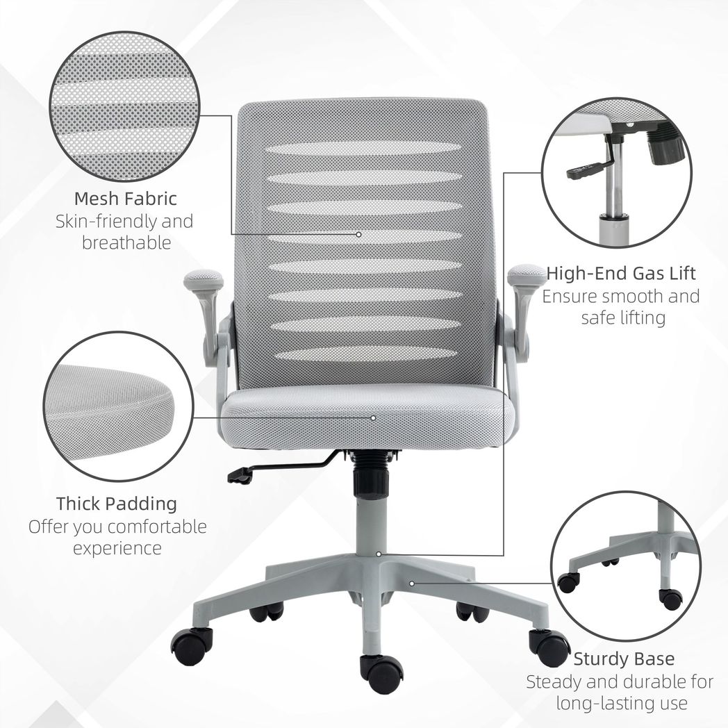 Vinsetto Ergonomic Mesh Office Chair with Lumbar Support & Swivel - Grey