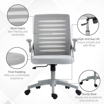 Vinsetto Ergonomic Mesh Office Chair with Lumbar Support & Swivel - Grey