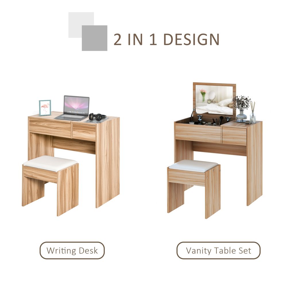 Elegant Multi-Functional Dressing Table Set with Padded Stool & Hidden Storage