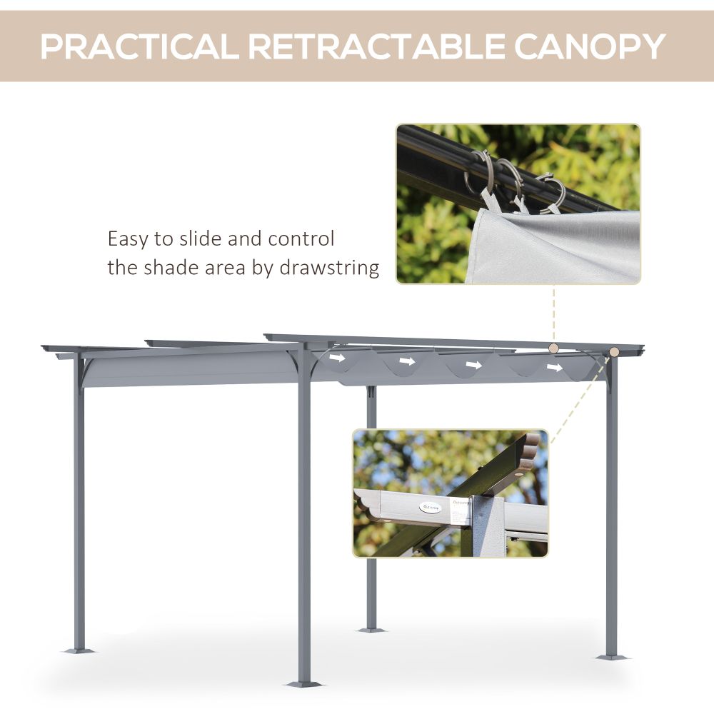Versatile 3.5M Metal Pergola Gazebo with Easy Retractable Canopy – Grey Steel