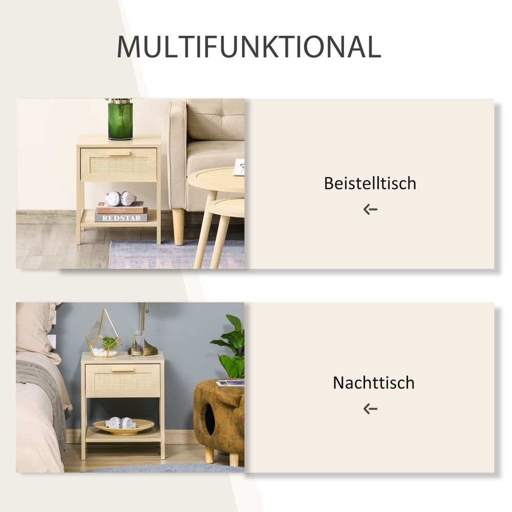 Chic Rattan-Drawer Nightstand – Modern Storage for Bedroom & Living Room