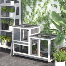 Load image into Gallery viewer, Cozy 2-Level Wooden Rabbit Hutch &amp; Guinea Pig House with Wheels - 110cm
