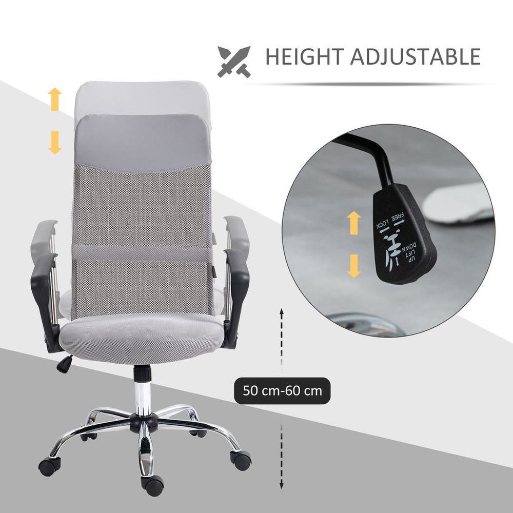 HOMCOM High Back Mesh Office Chair - Stylish Comfort in Light Grey