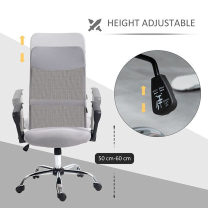 HOMCOM High Back Mesh Office Chair - Stylish Comfort in Light Grey