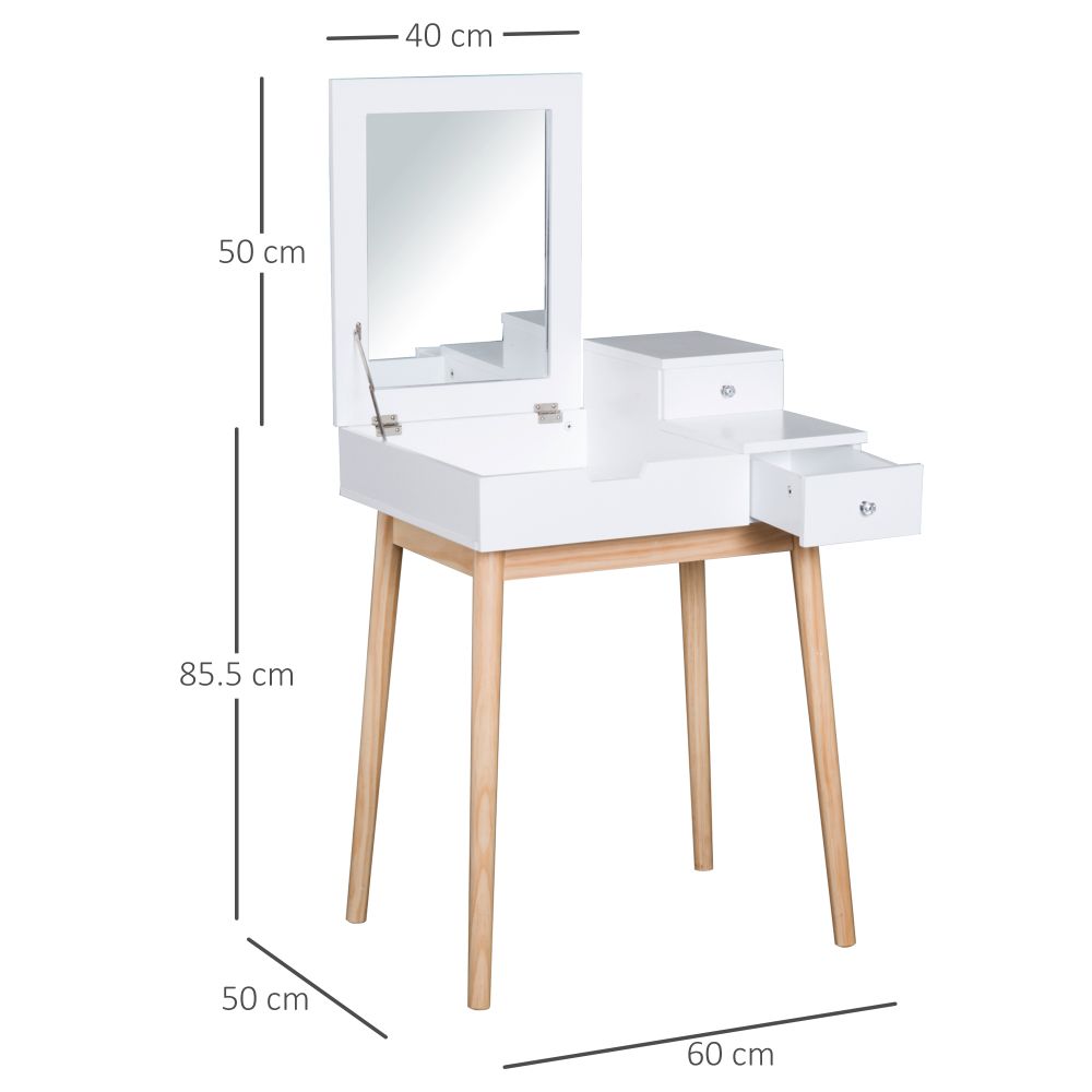 Dressing Table Desk Flip-up Mirror 2 Drawers Bedroom Makeup White HOMCOM