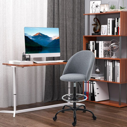 Vinsetto Adjustable Draughtsman Chair - Grey Padded Seat, 5 Wheels for Home Office
