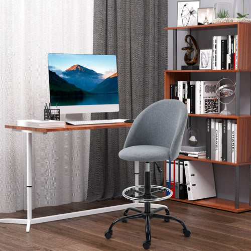 Vinsetto Adjustable Draughtsman Chair - Grey Padded Seat, 5 Wheels for Home Office