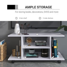 Load image into Gallery viewer, Modern White TV Stand &amp; Bookshelf Cabinet with 3 Tiers and Rolling Wheels
