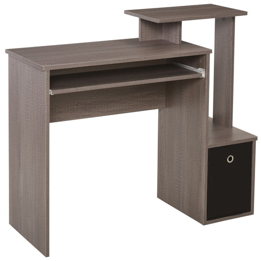Stylish Grey Computer Desk with Storage Drawer & Sliding Keyboard Tray