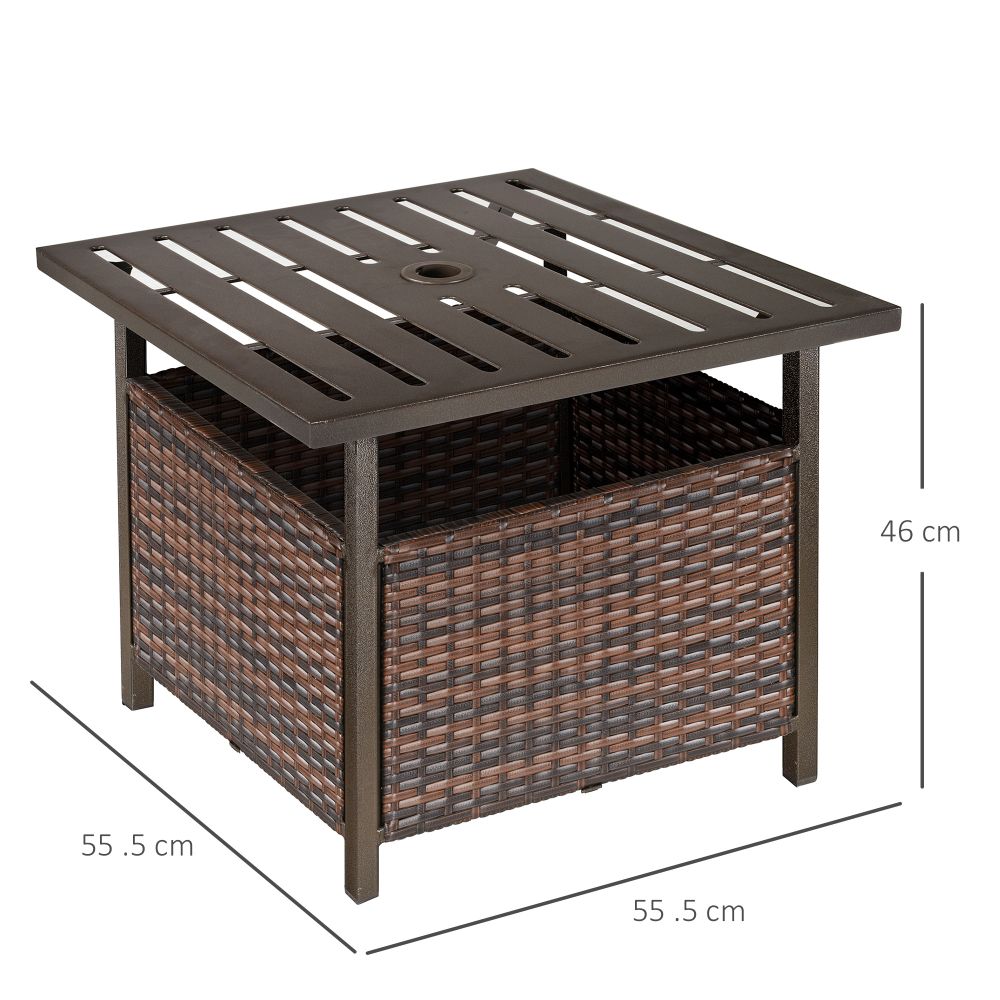 Outsunny Rattan Outdoor Coffee Table with Umbrella Hole & Storage Box