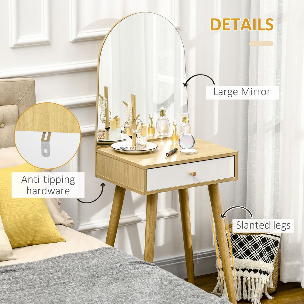 Dressing Table with Big Mirror, Makeup Desk with Drawer, Natural