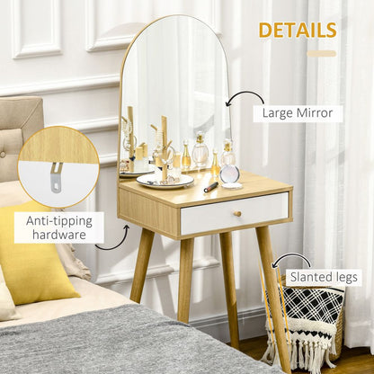 Dressing Table with Big Mirror, Makeup Desk with Drawer, Natural