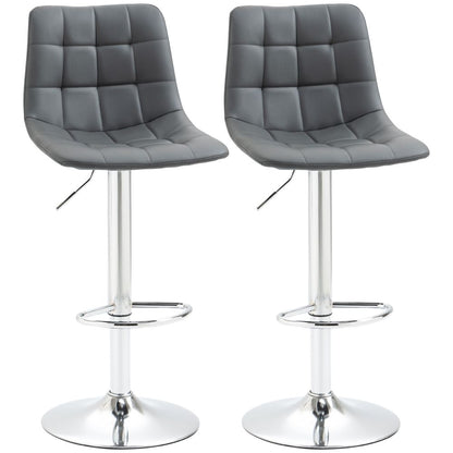 Set of 2 Adjustable Swivel Breakfast Stools with Footrest - Stylish Grey Design