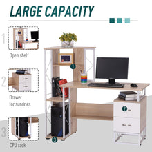 Load image into Gallery viewer, Elegant Oak &amp; White Workstation Desk with Dual Drawers and Multi-Shelves
