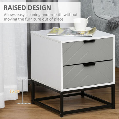 Stylish 2-Drawer Bedside Cabinet with Sturdy Metal Base - Modern Storage Solution