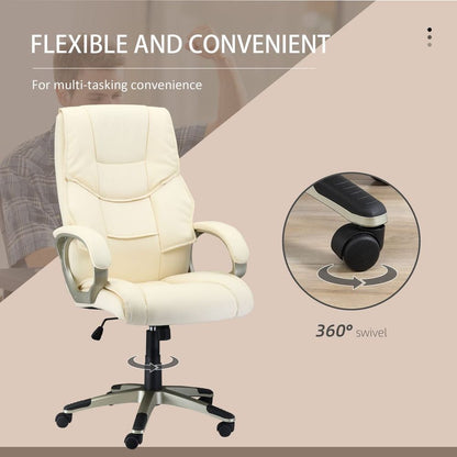 Elegant HOMCOM White Faux Leather Executive Office Chair - Comfort & Style!