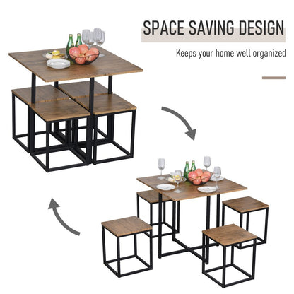 Stylish 5-Piece Black/Brown MDF & Steel Dining Set - Modern Bar Table & Stools