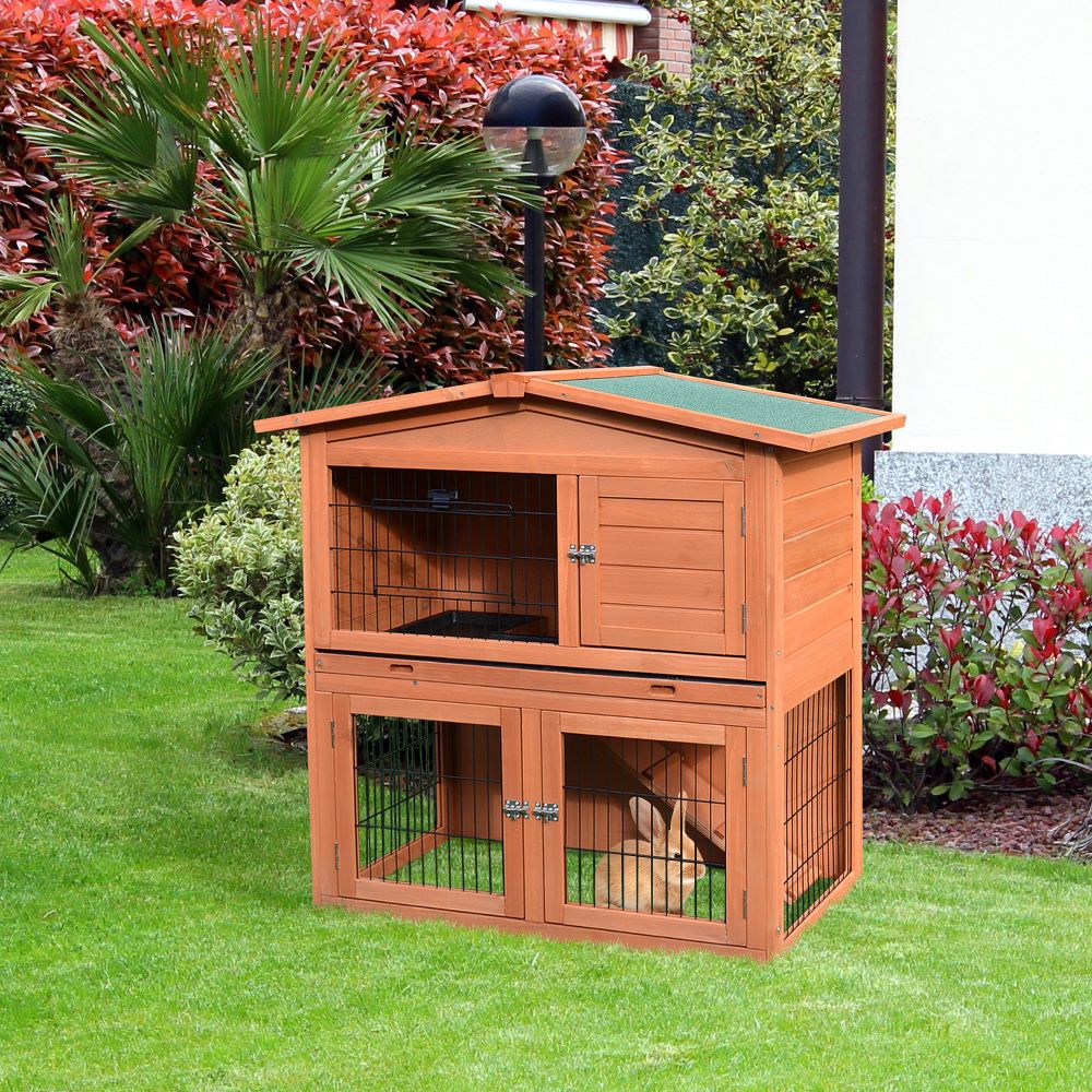 Spacious A-Frame Wooden Rabbit Hutch & Small Animal House with Easy Access Doors