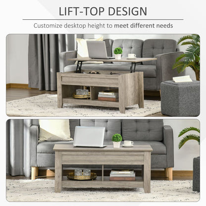 HOMCOM Lift-Top Coffee Table with Hidden Storage & Stylish Shelving - Oak