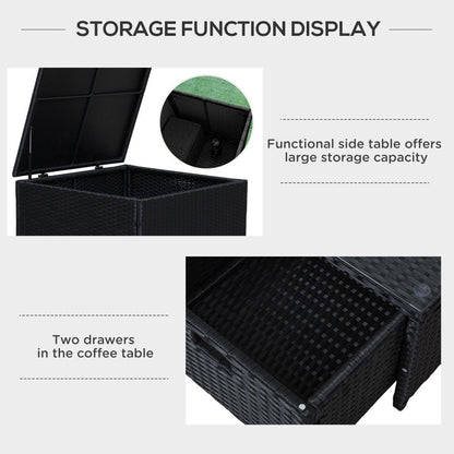 Stylish 4-Piece Rattan Wicker Garden Sofa Set with Storage & Table - Black